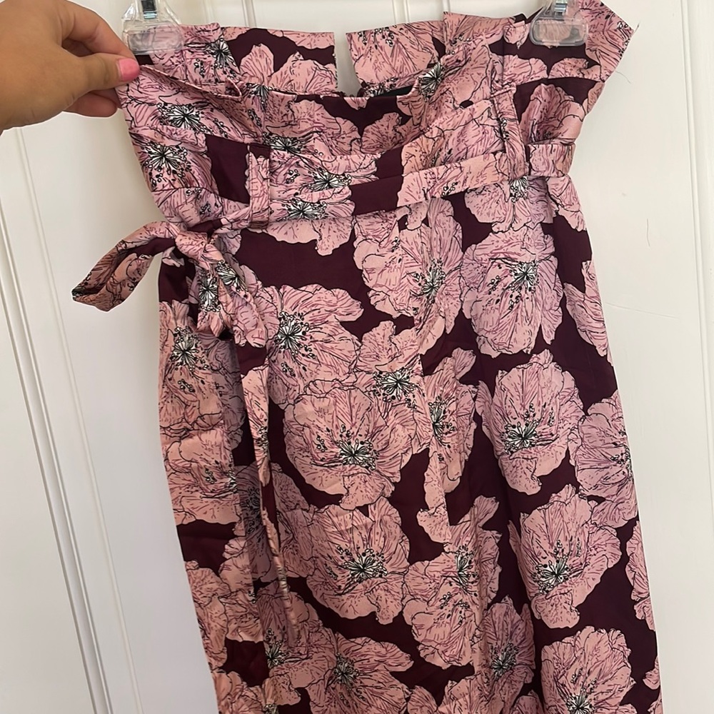 Floral silk paper bag pants